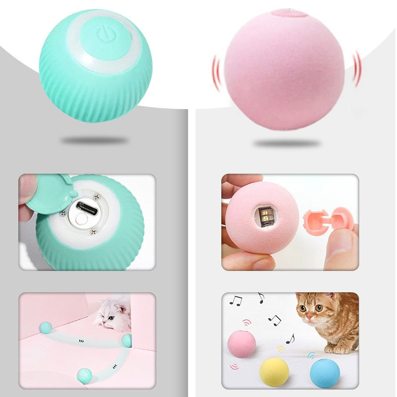 Electric Cat Ball Toys Automatic Rolling Smart Cat Toys for Cats Training Self-moving Kitten Toys for Indoor Interactive Playing